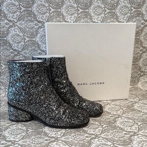 Marc Jacobs Black Glitter Ankle Boots